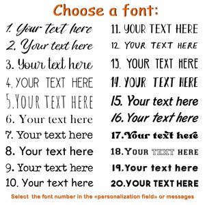 Op de afbeelding: Een afbeelding met 20 verschillende lettertypen voor tekst. De tekst in elk lettertype zegt "Your text here" of "YOUR TEXT HERE".