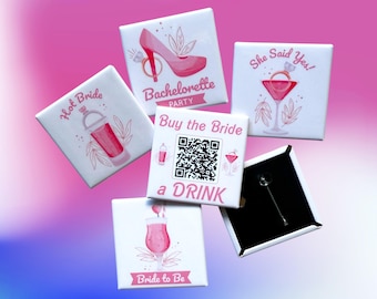 Cadeau EVJF, bouton QR Code personnalisé, acheter un verre à la mariée