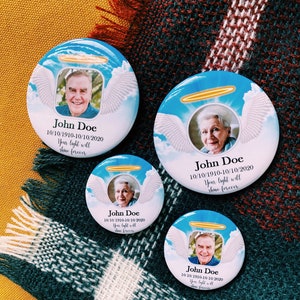 Memorial button pin, memory pin, Custom Photo Memorial Button Pins, Pin back Buttons, In loving memory of, rest in peace, RIP, personalized