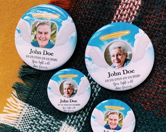 Spilla commemorativa, spilla ricordo, spille commemorative personalizzate con foto, spille con chiusura a spilla, in amorevole memoria di, riposa in pace, RIP, personalizzata