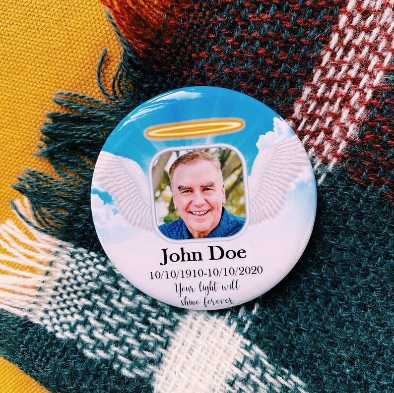 Memorial button pin memory pin Custom Photo Memorial Button Etsy