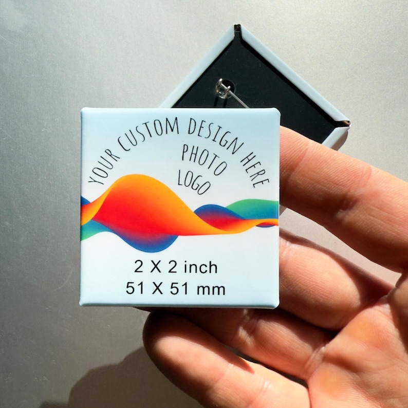 Custom Square Pinback Button – 2x2 Inch Personalized Badge, Photo Logo ...