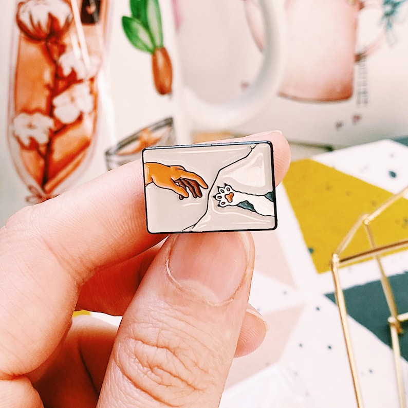 Cat enamel pin, enamel pins, enamel lapel pin, cute pin, kawaii pin, pin badge, hugging cat, cat reading pin, Artist Cat pins, brooch cat 