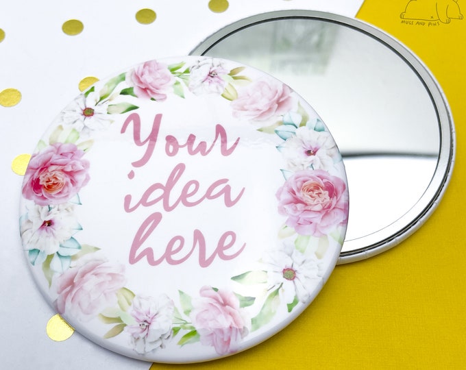 Personalized Compact Mirror with Custom Image, Photo, logo or text - Custom Promotional Mirror for Weddings and Events