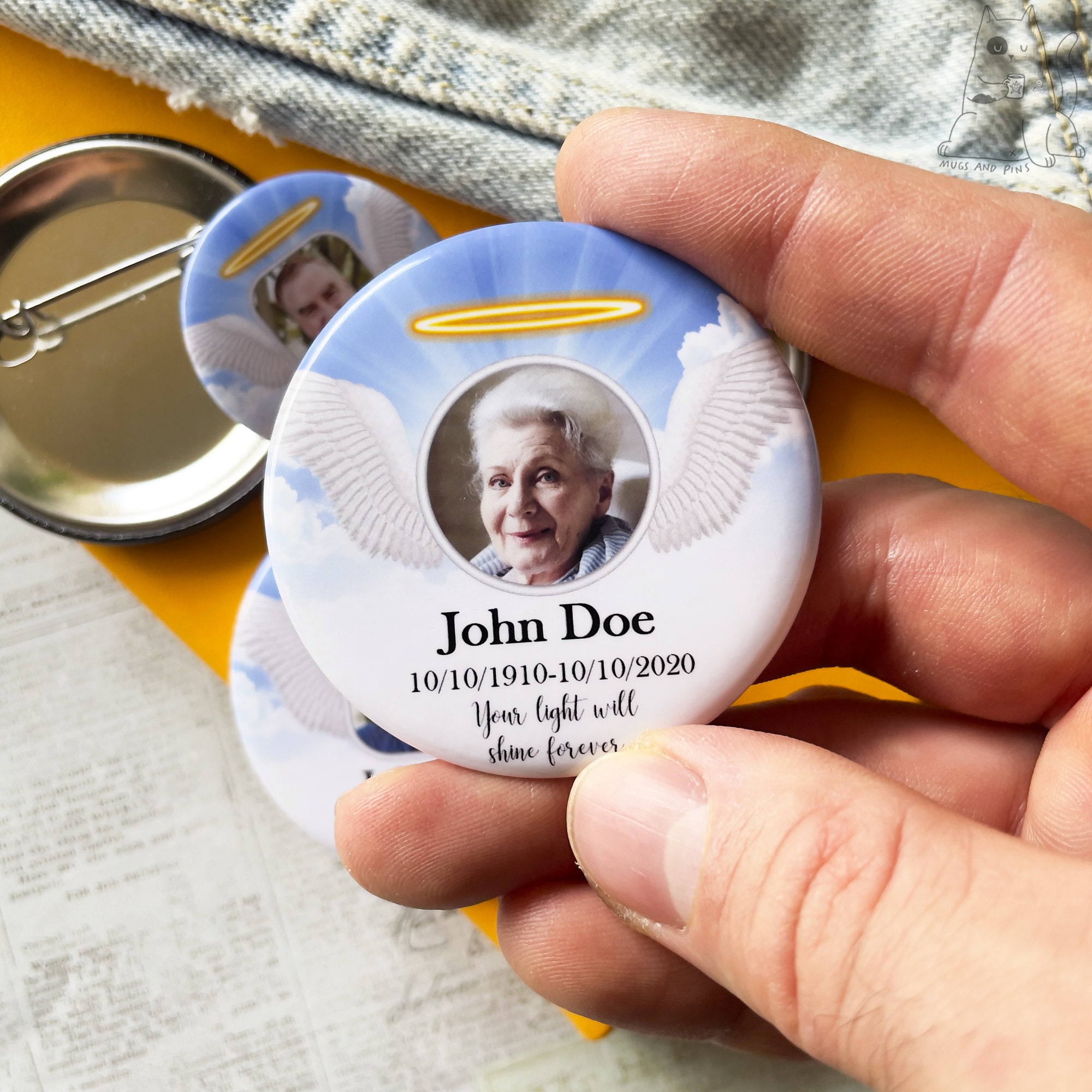 In Loving Memory PINBACK BUTTONS or MAGNETS custom photo rest in peace pin 1851 