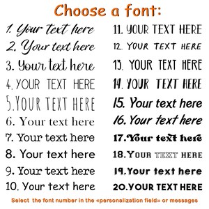 May include: A graphic showing 20 different font styles for text. The text in each font style says "Your text here" or "YOUR TEXT HERE".