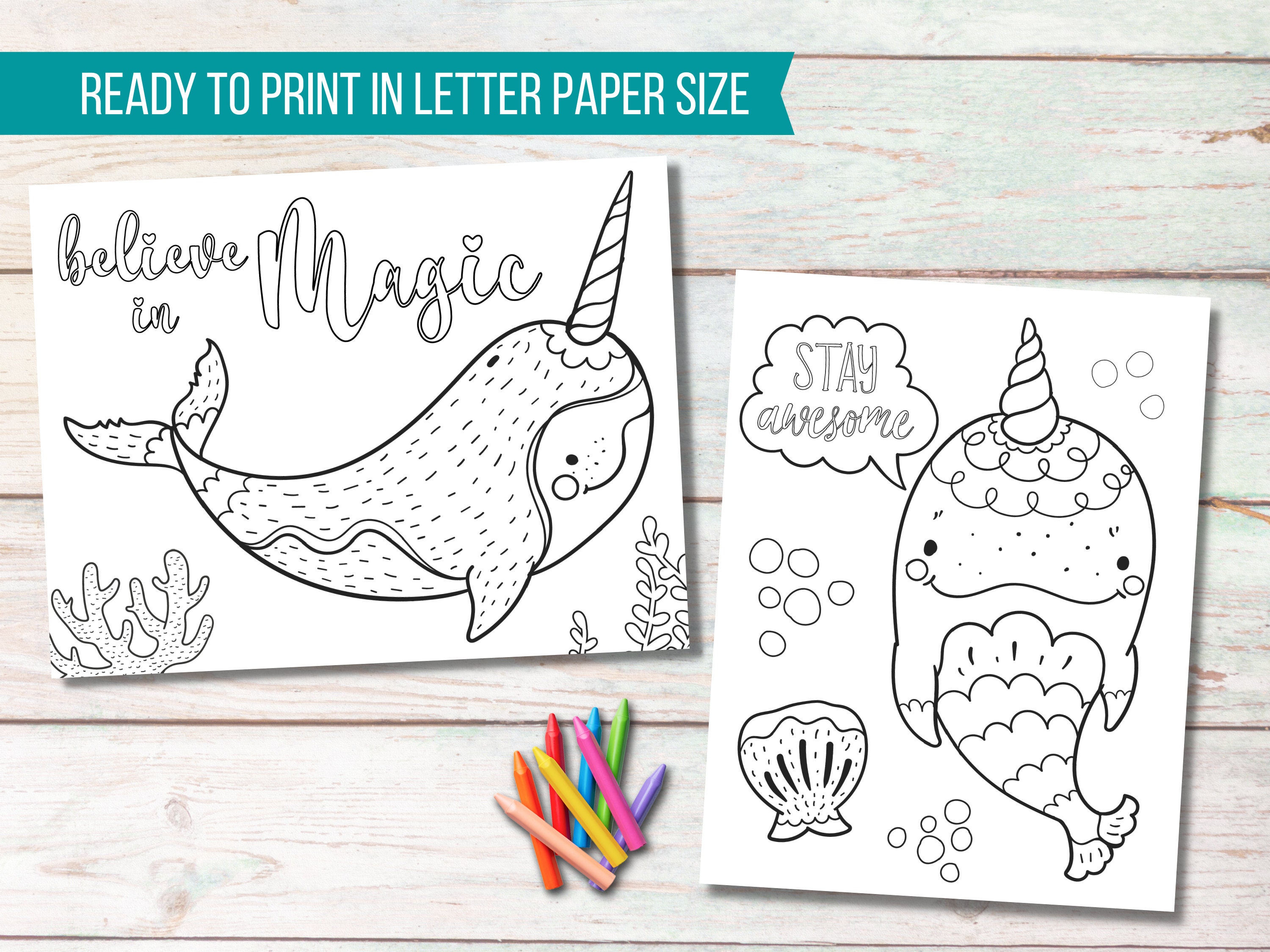 Printable Narwhal Coloring Page Coloring Party Activity | Etsy