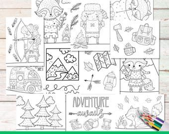Printable Camping Coloring Pages Kids, Camping Party Coloring Activity, Camping Activities Kids Coloring Pages, Camping Printables