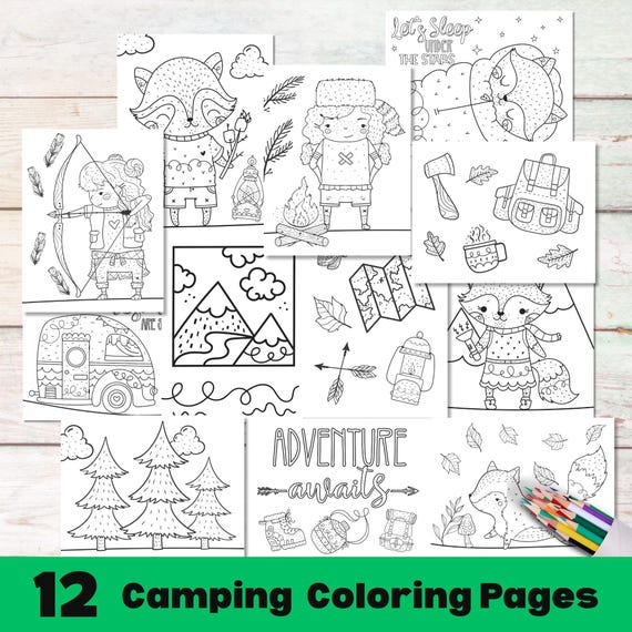 Printable Camping Coloring Pages Kids, Camping Party Coloring Activity, Camping Activities Kids Coloring Pages, Camping Printables