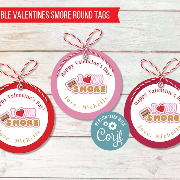 Valentine Smore Gift Tag, I love you Smore, Editable PDF, Personalize with Names & Message, Instant Download