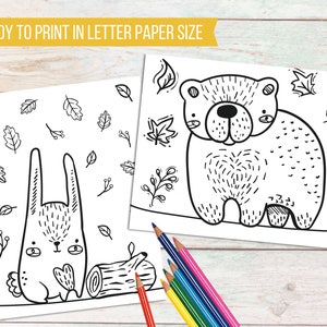 Printable Woodland Coloring Pages for kids, Kids Animal Activity, Woodland Animals Kids Coloring Sheets, Woodland Creatures Kids Party Games image 2