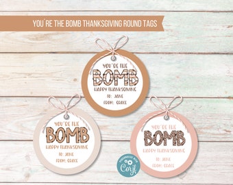 Thanksgiving Bath Bomb Tags for Party Bags, DIY Holiday Gift Labels