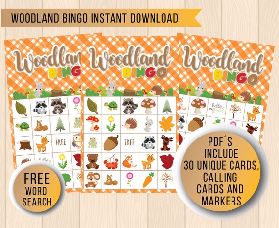 Woodland Bingo Printable Game Woodland 30 Bingo Cards | Etsy