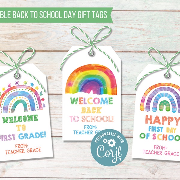 Back To School Editable Gift Tags, First Day of School Tag Personalize with Corjl