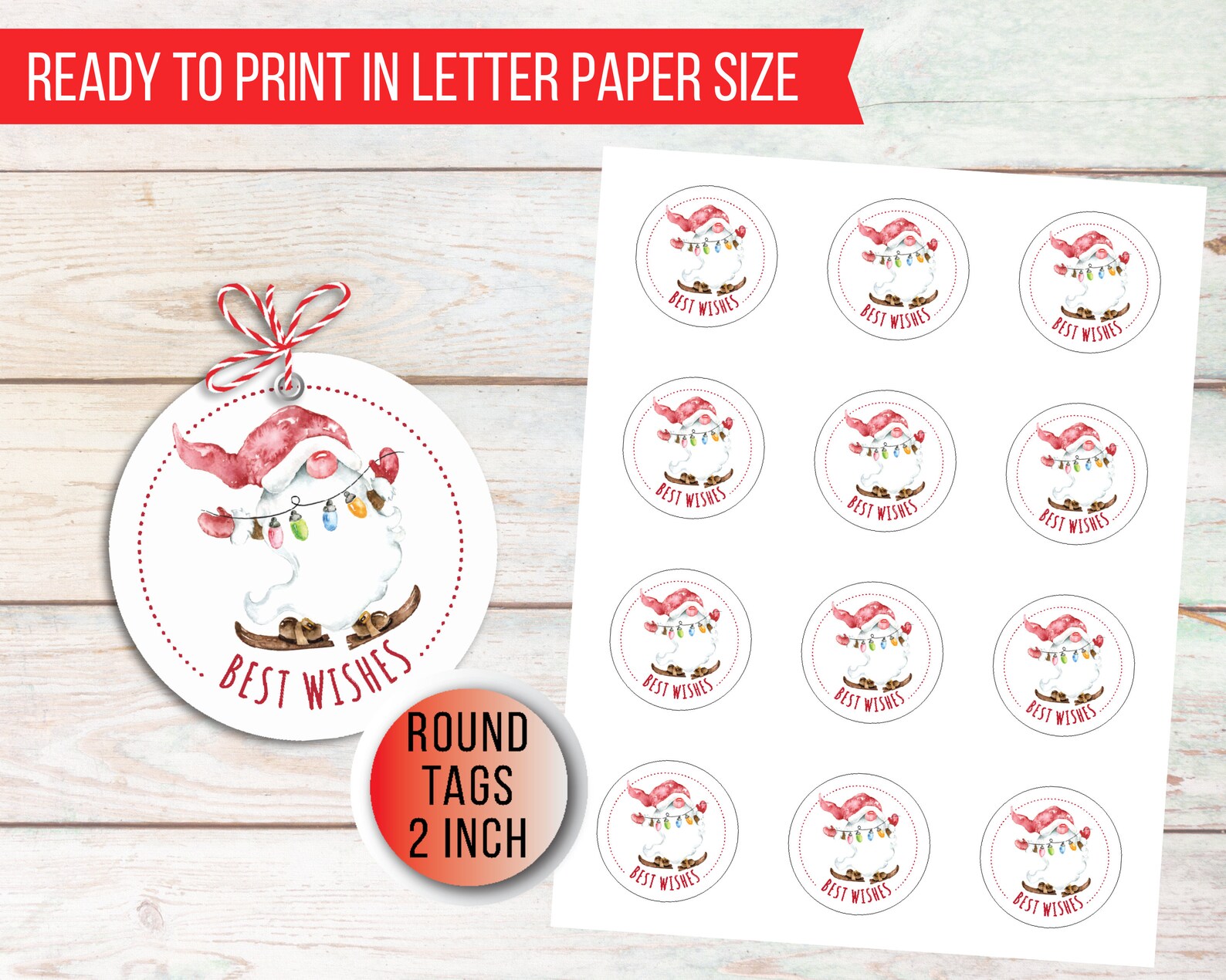 Merry Christmas Round Tags Printable Gnomes Christmas Cookie | Etsy