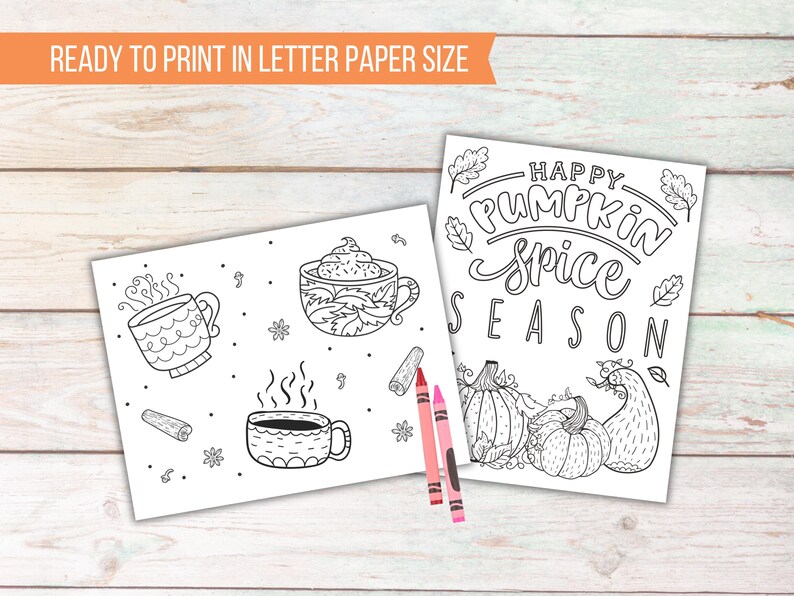 Printable Autumn Kids Coloring Sheets, Pumpkin Spice Season, Kids Activity Fall Coloring Pages, Classroom Activity, Kids Party Games image 6