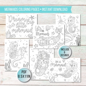 Mermaid Printable Coloring Pages for Kids, Party Activity for Girls
