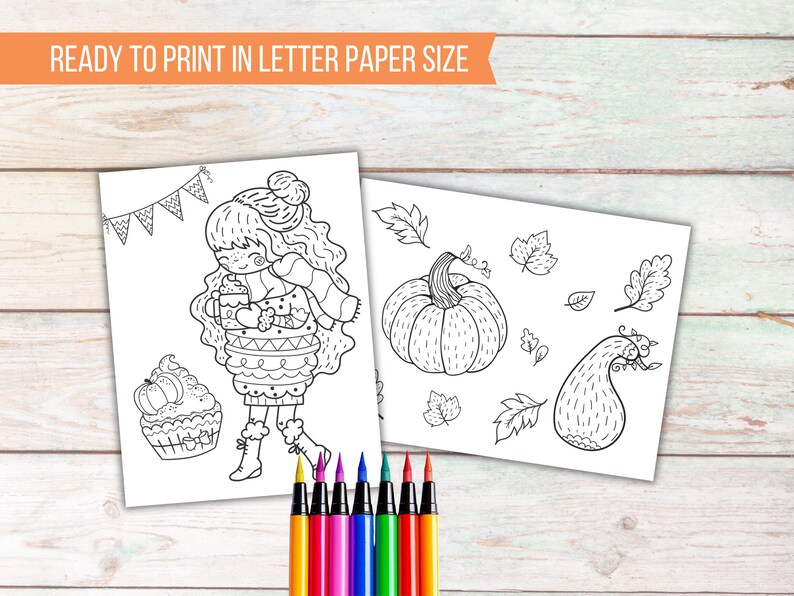 Printable Autumn Kids Coloring Sheets, Pumpkin Spice Season, Kids Activity Fall Coloring Pages, Classroom Activity, Kids Party Games image 7