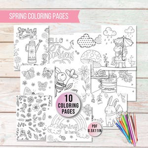 Spring Coloring Page, Printable Spring Kids Activity Pages, Spring Activities Pages for Kids, Spring Coloring Activities for Kids