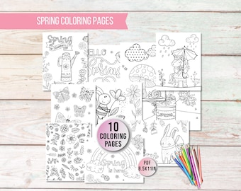 Spring Coloring Page, Printable Spring Kids Activity Pages, Spring Activities Pages for Kids, Spring Coloring Activities for Kids