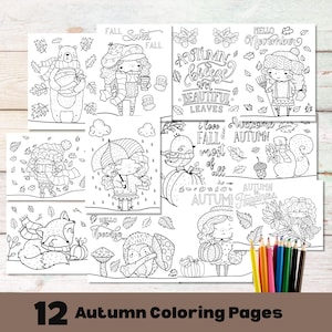 Autumn Coloring Pages for Kids, Printable Fall Classroom Activity, Kids Animal Activity, Animal Coloring Page, Seasonal Coloring Pages