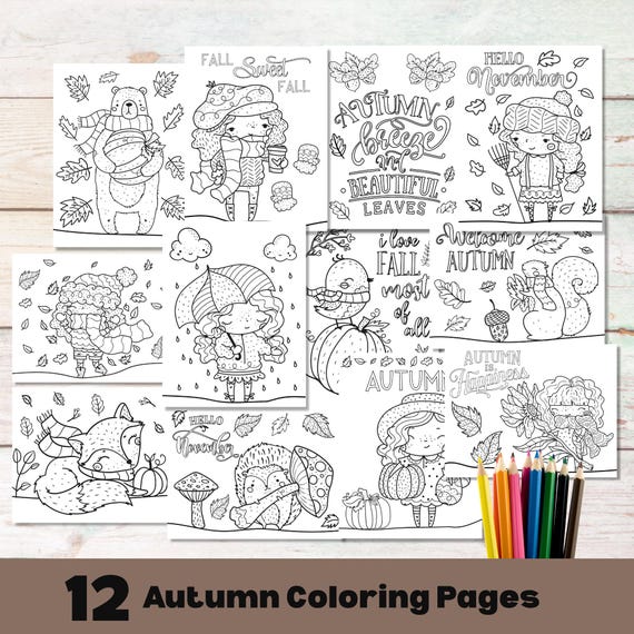 Autumn Coloring Pages for Kids, Printable Fall Classroom Activity, Kids Animal Activity, Animal Coloring Page, Seasonal Coloring Pages