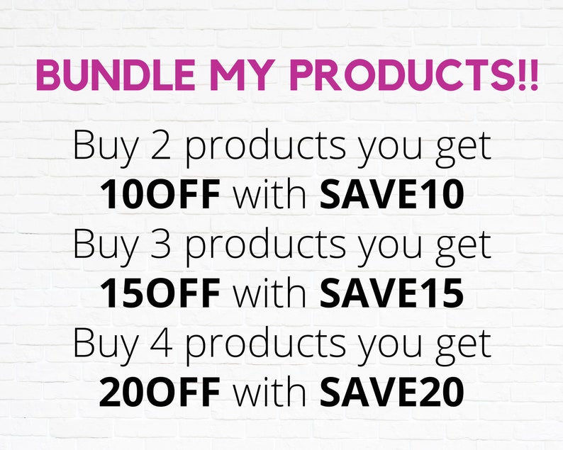 May include: White brick background with pink text that reads "BUNDLE MY PRODUCTS!!" and black text that reads "Buy 2 products you get 100FF with SAVE10", "Buy 3 products you get 150FF with SAVE15", and "Buy 4 products you get 200FF with SAVE20".