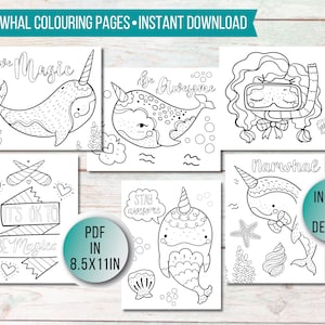 Narwhal Coloring Activity, Narwhal Birthday Party Games for Kids, Magical Creatures Coloring Pages Kids, Kids Animal Activity