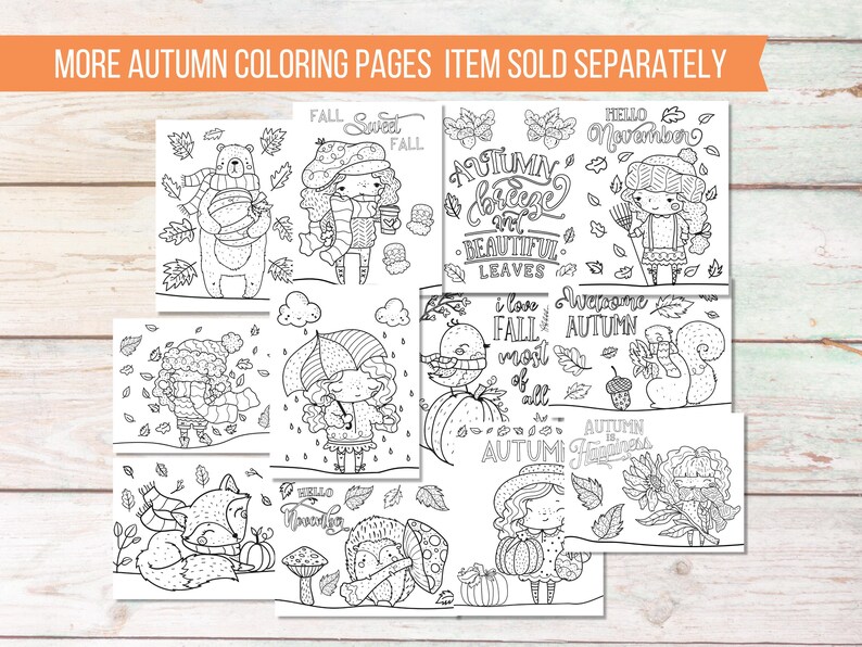 Printable Autumn Kids Coloring Sheets, Pumpkin Spice Season, Kids Activity Fall Coloring Pages, Classroom Activity, Kids Party Games image 9