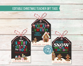 Christmas Teacher Thank You Tags | Christmas Cookie Gift Tag | Printable Teacher Gift Tags