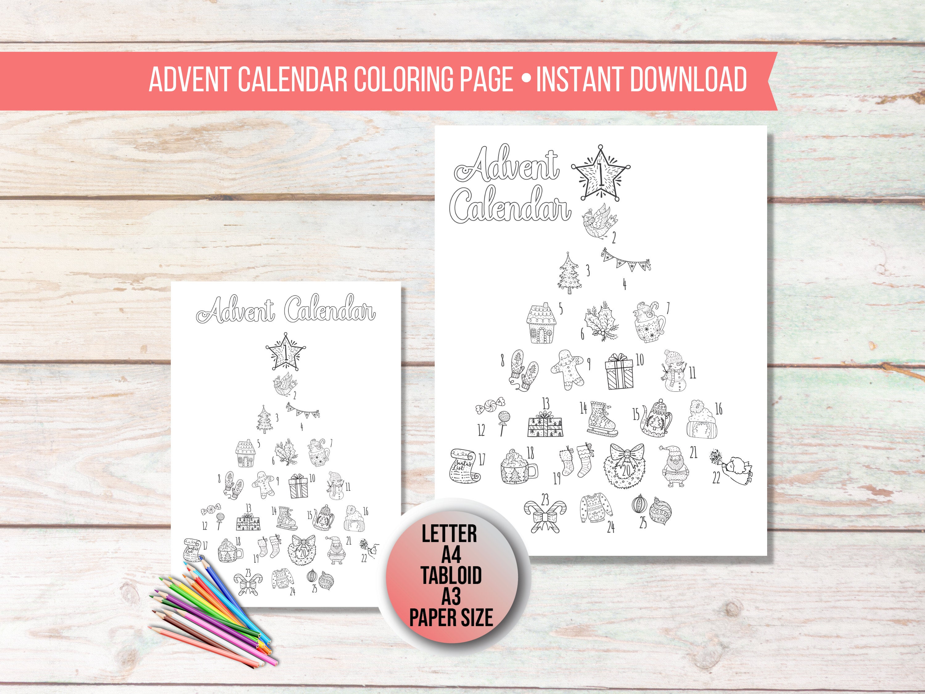 Christmas Countdown Printable Coloring Page, Advent Calendar, Kids ...