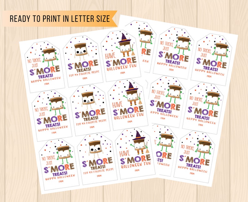 Halloween Smore Tag Printable Halloween Smores Favor Tags - Etsy