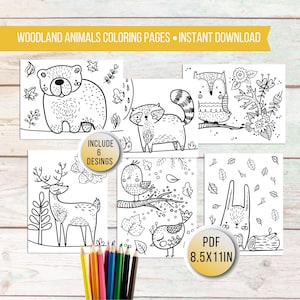 Printable Woodland Coloring Pages for kids, Kids Animal Activity, Woodland Animals Kids Coloring Sheets, Woodland Creatures Kids Party Games image 1