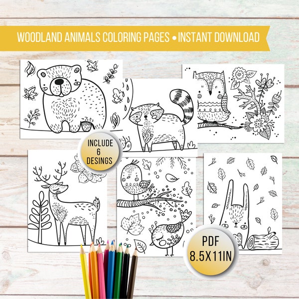 Printable Woodland Coloring Pages for kids, Kids Animal Activity, Woodland Animals Kids Coloring Sheets, Woodland Creatures Kids Party Games