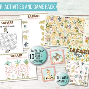 Safari Animals Party Games Kids, African Animals Kids Activity Packs, Jungle Safari Kids Birthday Games, Wild Animals Party Activities image 1