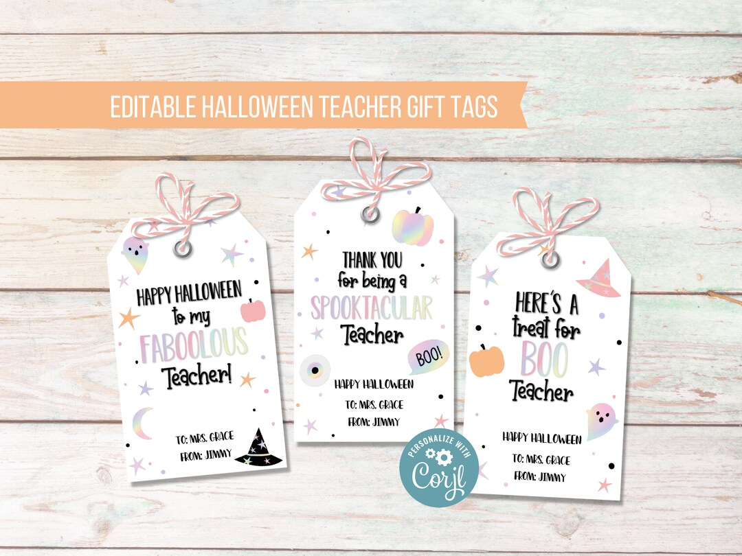 Halloween Gift Tags Printable Teacher Thank You Personalized - Etsy