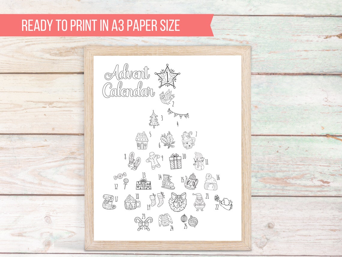 Christmas Countdown Printable Coloring Page Advent Calendar - Etsy