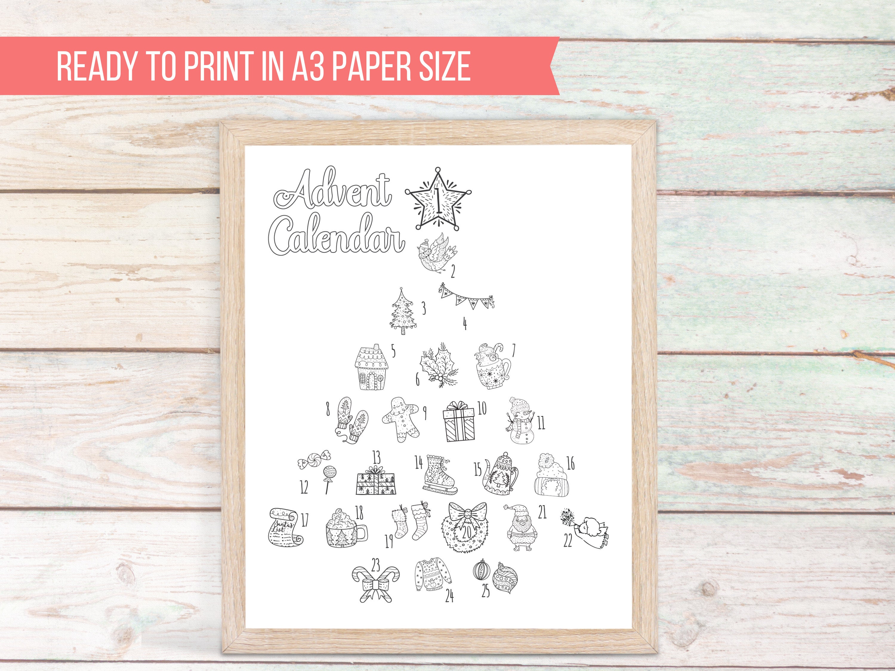 Christmas Countdown Printable Coloring Page, Advent Calendar, Kids ...