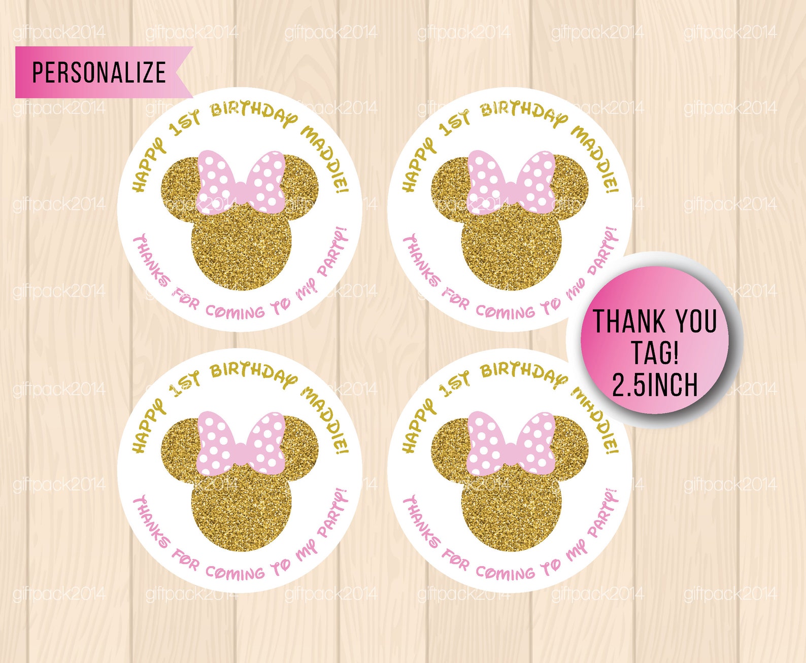 Minnie Mouse Birthday Party Printable Round Thank You Tags | Etsy