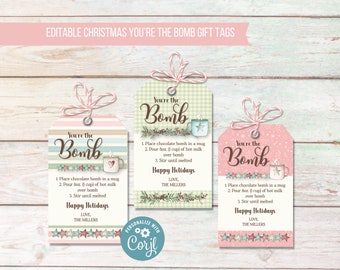 Christmas Chocolate Bomb Hang Tags, Festive Holiday Treat Labels