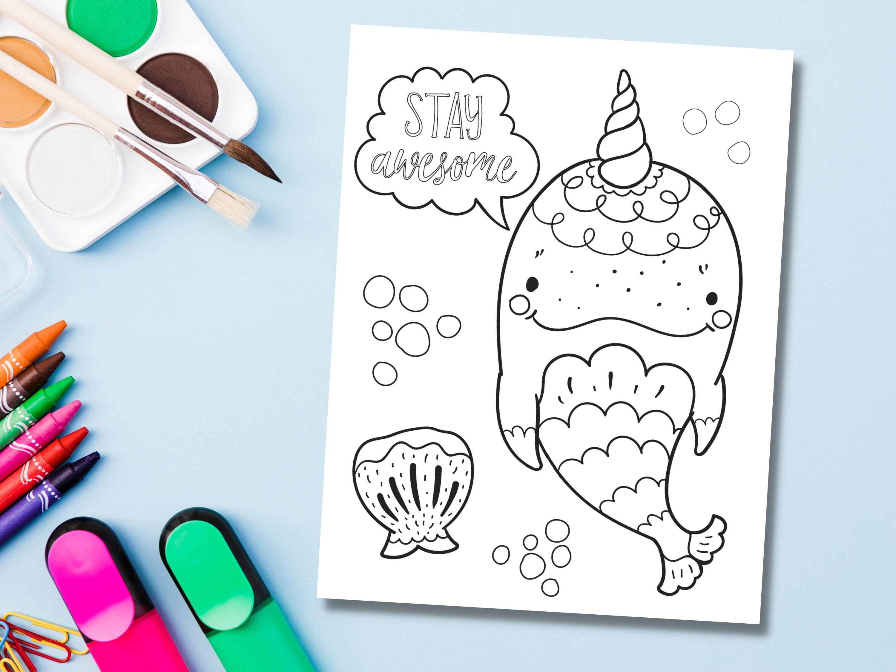 Printable Narwhal Coloring Page Coloring Party Activity | Etsy