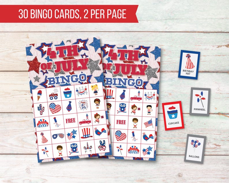 4th of July Bingo Cards, Printable Bingo for Independence Day, Fourth ...