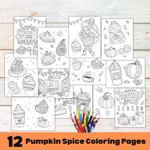 Printable Autumn Kids Coloring Sheets, Pumpkin Spice Season, Kids Activity Fall Coloring Pages, Classroom Activity, Kids Party Games image 1