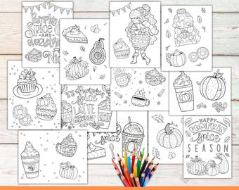 Printable Autumn Kids Coloring Sheets, Pumpkin Spice Season, Kids Activity Fall Coloring Pages, Classroom Activity, Kids Party Games