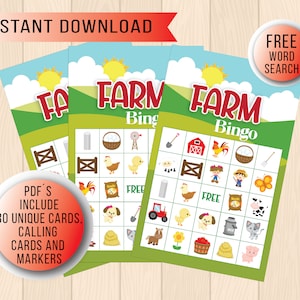 Farm Bingo Game for Kids, Printable Fun Farm Bingo Game, Farm Animal Birthday Bingo Game, Barnyard Party Bingo Game