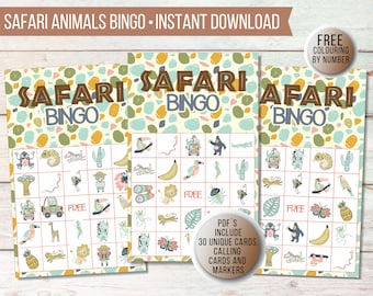 Safari Bingo Printable Game | Safari Animals Party Game | Jungle School Party Game | Fun Safari Bingo Game for Kids