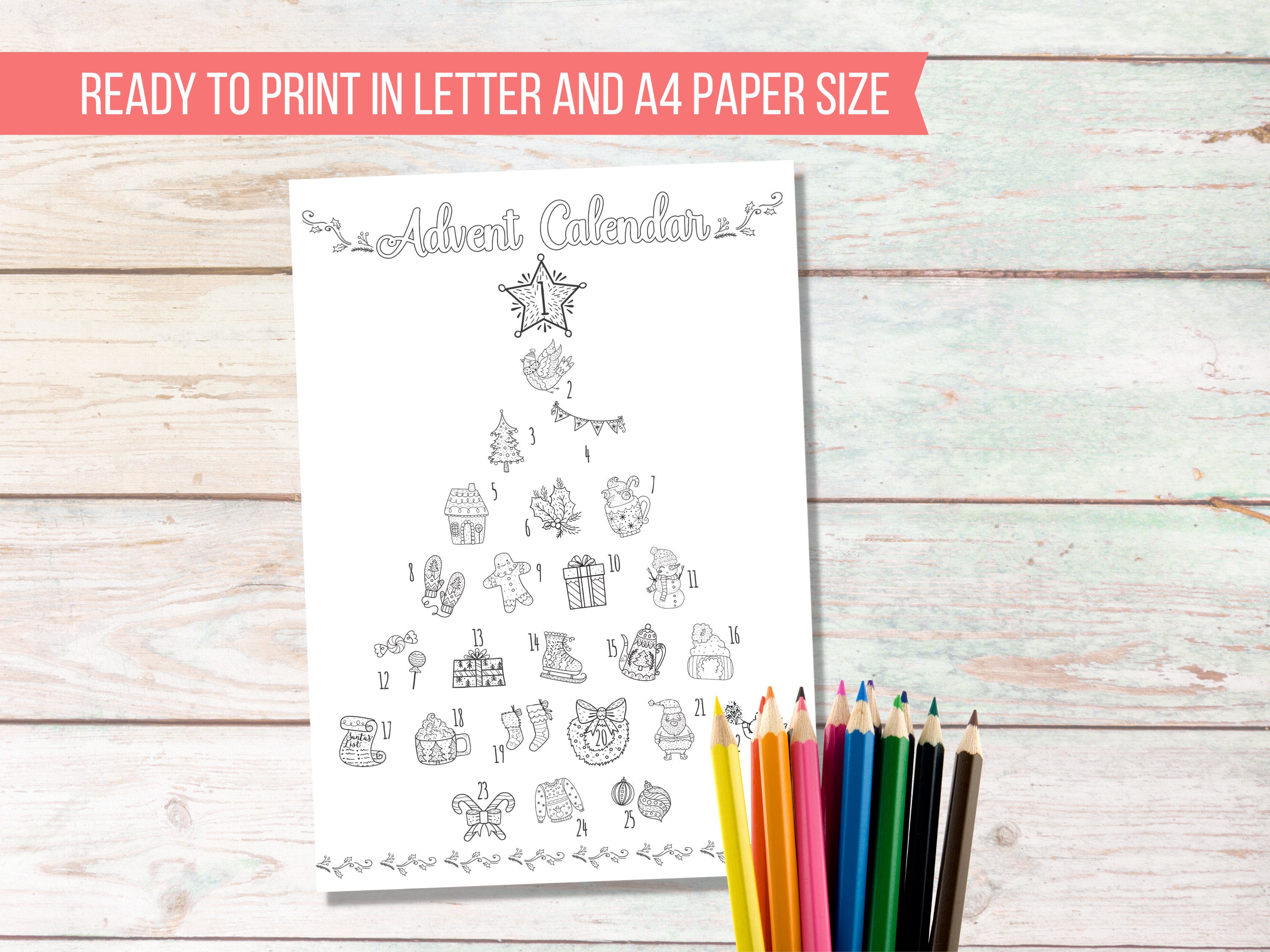 Christmas Countdown Printable Coloring Page, Advent Calendar, Kids ...