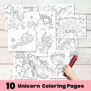 Dibujos para colorear de unicornios para niños, actividades para fiestas de cumpleaños de niñas amantes de los unicornios, dibujos para colorear con frases de unicornios arcoíris.
