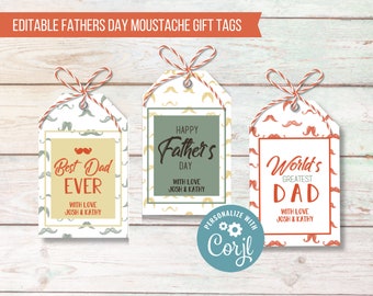 Happy Fathers Day Gift Tag, Moustache Fathers Day Gift Favor Tags, Fathers Day Printable Tag, Gift Tags for Fathers Day