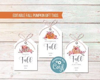 Happy Fall Pumpkin Gift Tags, Celebrate Fall Gift Favor Tags, Autumn Pumpkin Fall Gift Tags